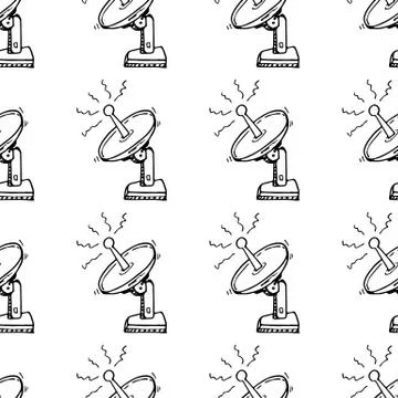 Seamless pattern hand drawn satellite dish. Doodle black sketch. Sign symbol. Stock-Illustration