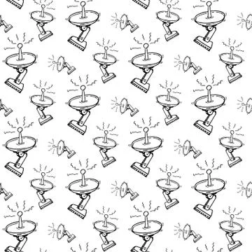 Seamless pattern hand drawn satellite dish. Doodle black sketch. Sign symbol. Stock-Illustration