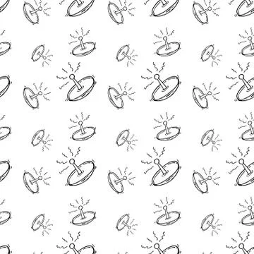 Seamless pattern hand drawn satellite dish. Doodle black sketch. Sign symbol. Stock-Illustration