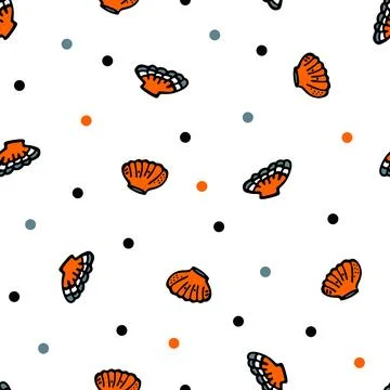 Seamless Pattern with Hand Drawn Scallop Sea Shells. Beautiful Marine Design Stock Illustration