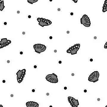 Seamless Pattern with Hand Drawn Scallop Sea Shells. Beautiful Marine Design Illustrazione stock