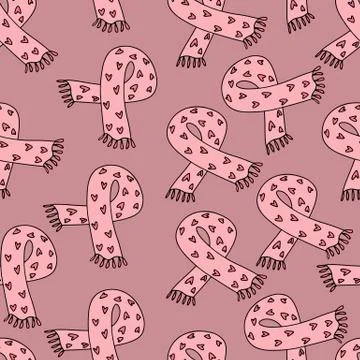 Seamless pattern with hand drawn scarves on pink background. Childish texture Illustrazione stock
