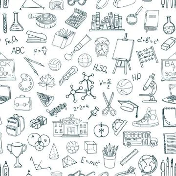 Seamless pattern with hand drawn school elements 스톡 일러스트
