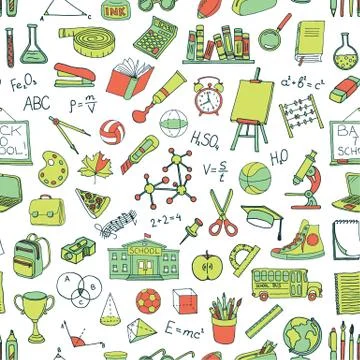 Seamless pattern with hand drawn school elements 스톡 일러스트