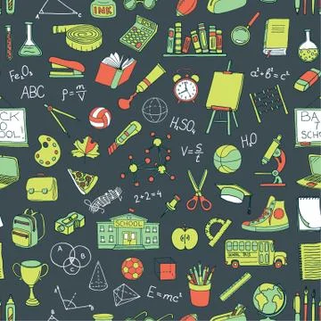 Seamless pattern with hand drawn school elements Stock Illustration