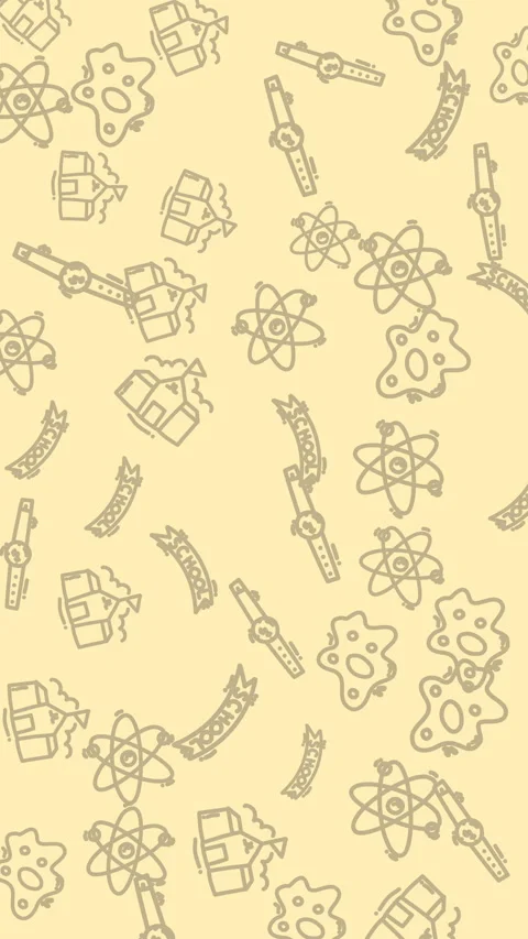 Seamless pattern of hand drawn science icons on light yellow background Stock Footage 347013613