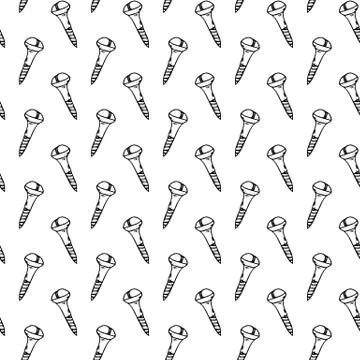 Seamless pattern hand drawn screws. Doodle black sketch. Sign symbol. Decorat Ilustração Stock
