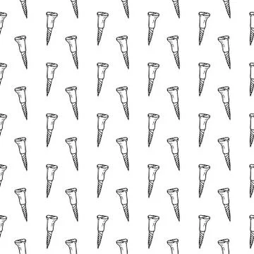 Seamless pattern hand drawn screws. Doodle black sketch. Sign symbol. Decorat Ilustração Stock