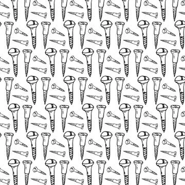 Seamless pattern hand drawn screws. Doodle black sketch. Sign symbol. Decorat Ilustração Stock