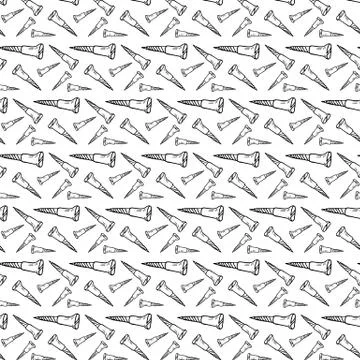 Seamless pattern hand drawn screws. Doodle black sketch. Sign symbol. Decorat Stock Illustration