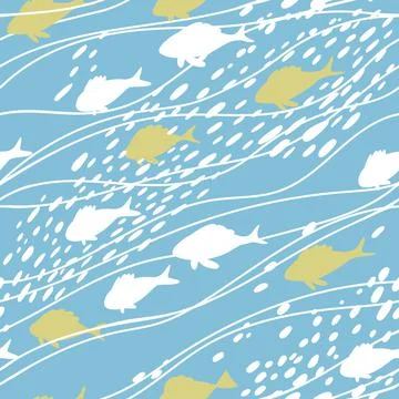 Seamless pattern with hand drawn sea waves in sketch style. Vector endless イラスト素材