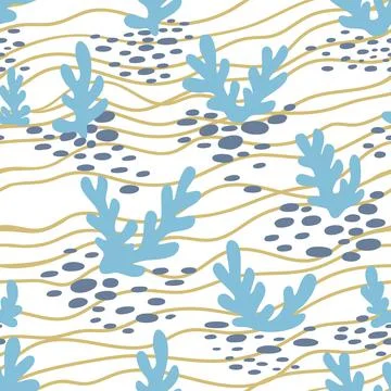 Seamless pattern with hand drawn sea waves in sketch style. Vector endless Stock Illustration