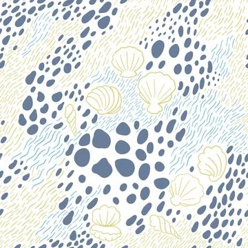 Seamless pattern with hand drawn sea waves in sketch style. Vector endless Stock Illustration