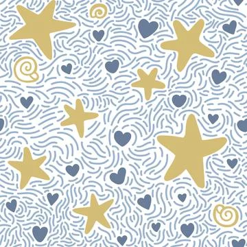 Seamless pattern with hand drawn sea waves in sketch style. Vector endless Stock Illustration