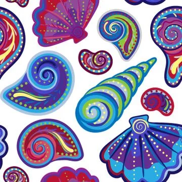 Seamless pattern of hand drawn seashells. Vector summer's children's doodle イラスト素材