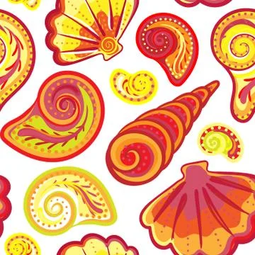 Seamless pattern of hand drawn seashells. Vector summer's children's doodle Illustrazione stock