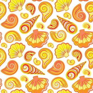 Seamless pattern of hand drawn seashells. Vector summer's children's doodle Иллюстрация