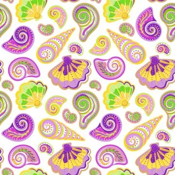 Seamless pattern of hand drawn seashells. Vector summer's children's doodle Illustrazione stock