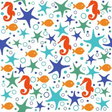 Seamless pattern with hand drawn seashells and starfishes 스톡 일러스트