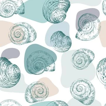 Seamless pattern hand drawn seashells and spots vector illustration イラスト素材