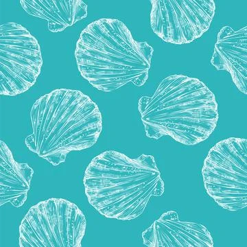 Seamless pattern hand drawn seashells turquoise vector illustration Illustrazione stock