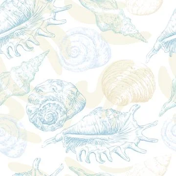 Seamless pattern hand drawn seashells in trendy colors Illustrazione stock