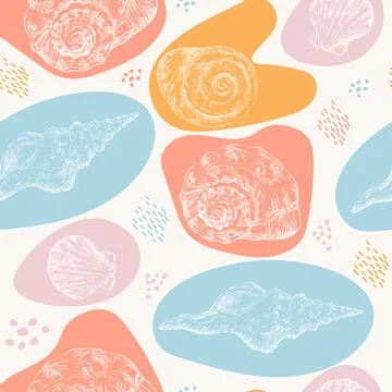 Seamless pattern hand drawn seashells vector illustration colors Illustrazione stock