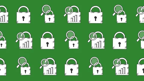 Seamless pattern of hand-drawn security and data analysis icons in a cartoon Stock Footage 318478551