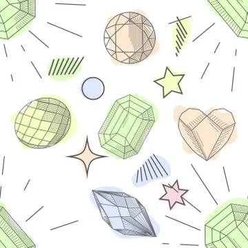 Seamless pattern of hand drawn semiprecious stones: jade, rock crystal, citri Stock Illustration