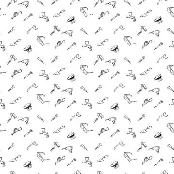 Seamless pattern hand drawn a set of tools for repair and construction. Doodl 스톡 일러스트