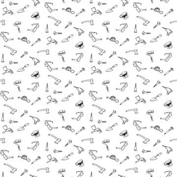 Seamless pattern hand drawn a set of tools for repair and construction. Doodl 스톡 일러스트