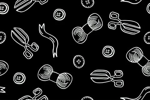 Seamless pattern with hand drawn sewing retro elements. Vector illustration hand イラスト素材