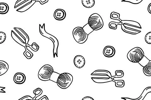 Seamless pattern with hand drawn sewing retro elements. Vector illustration hand Stock Illustration