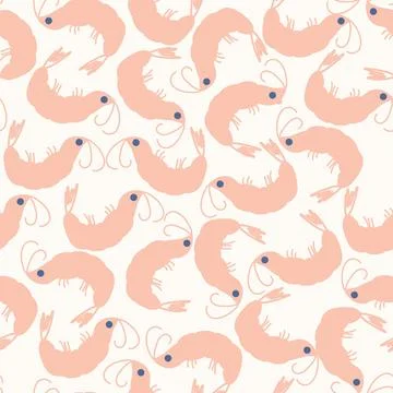Seamless pattern from hand drawn shrimps isolated on white background. A so.. Stock Illustration