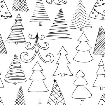 Seamless pattern of hand drawn Sketch Christmas tree. design for holiday gr.. Stock Illustration