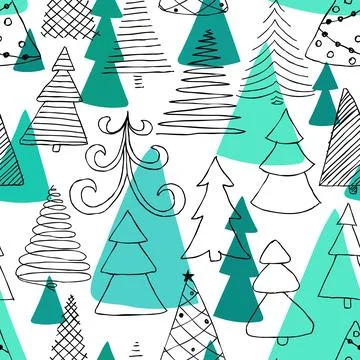 Seamless pattern of hand drawn Sketch Christmas tree. design holiday greeti.. Stock Illustration