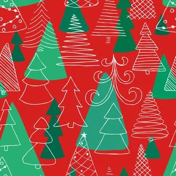 Seamless pattern of hand drawn Sketch Christmas tree. design holiday greeti.. Stock Illustration