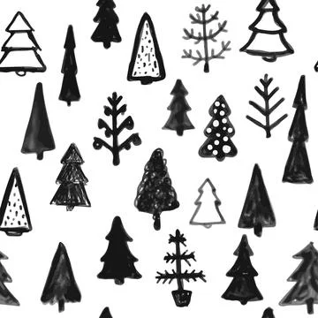 Seamless pattern of hand drawn Sketch Christmas tree. design holiday greeti.. Stock Illustration