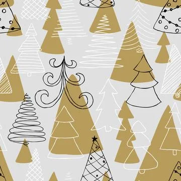 Seamless pattern of hand drawn Sketch Christmas tree. design holiday greeti.. Stock Illustration