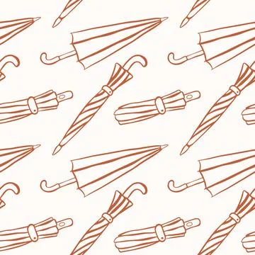 Seamless pattern with hand drawn sketch umbrella in line art style. Autumn Stock Illustration