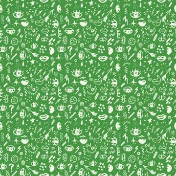 Seamless pattern with hand drawn sketched doodle elements eyes and lips, abst Stock Illustration