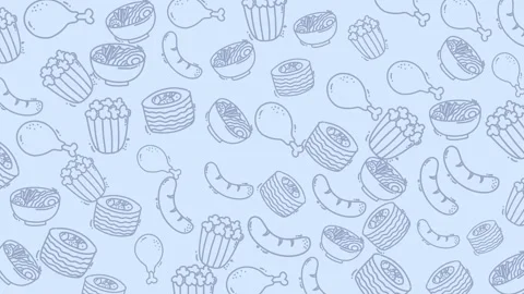 Seamless pattern with hand drawn sketches of fast food items including fries, sa Stock Footage 319145777