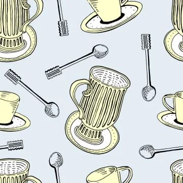 Seamless pattern with hand drawn sketchy cups Stock Illustration