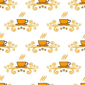 Seamless pattern with hand drawn sketchy tea and coffee cups. Illustrazione stock