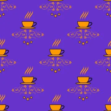 Seamless pattern with hand drawn sketchy tea and coffee cups. Stock Illustration