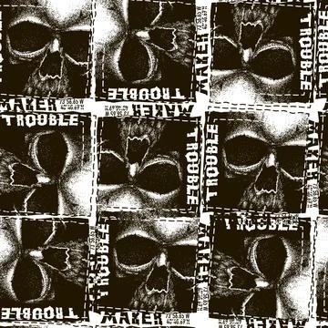 Seamless pattern with hand drawn skulls. Stock Illustration