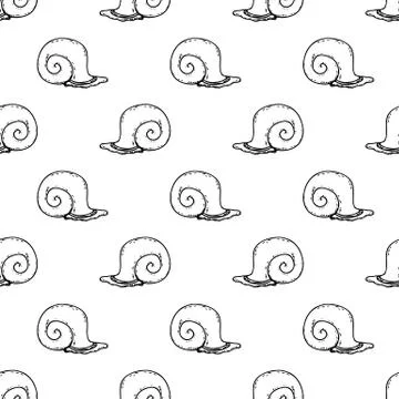 Seamless pattern hand drawn snail. Doodle black sketch. Sign symbol. Decorati Illustrazione stock