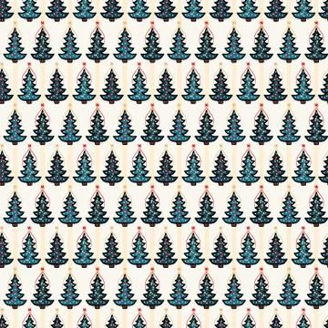 Seamless pattern. Hand drawn snow star Christmas tree. Star fir forest stripes Stock Illustration