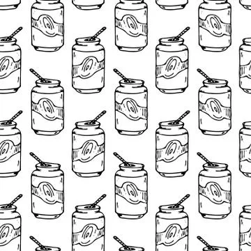 Seamless pattern hand drawn soda. Doodle black sketch. Sign symbol. Decoratio Stock Illustration