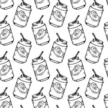 Seamless pattern hand drawn soda. Doodle black sketch. Sign symbol. Decoratio イラスト素材